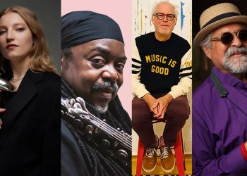 Cartel promocional del Love Supreme Jazz Festival 2026 con destacados artistas como Courtney Pine, Joe Lovano, Bill Frisell y Emma Rawicz