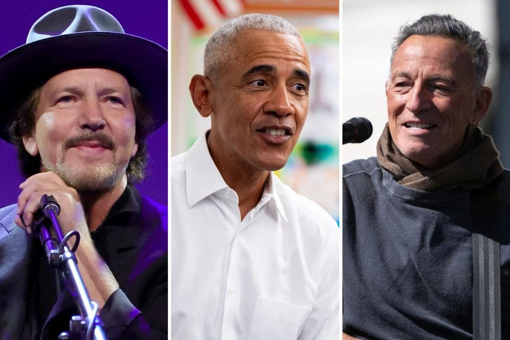 Bruce Springsteen, Bono, The Edge, Eddie Vedder y Stevie Wonder en un montaje para la inauguración del Centro Presidencial Obama