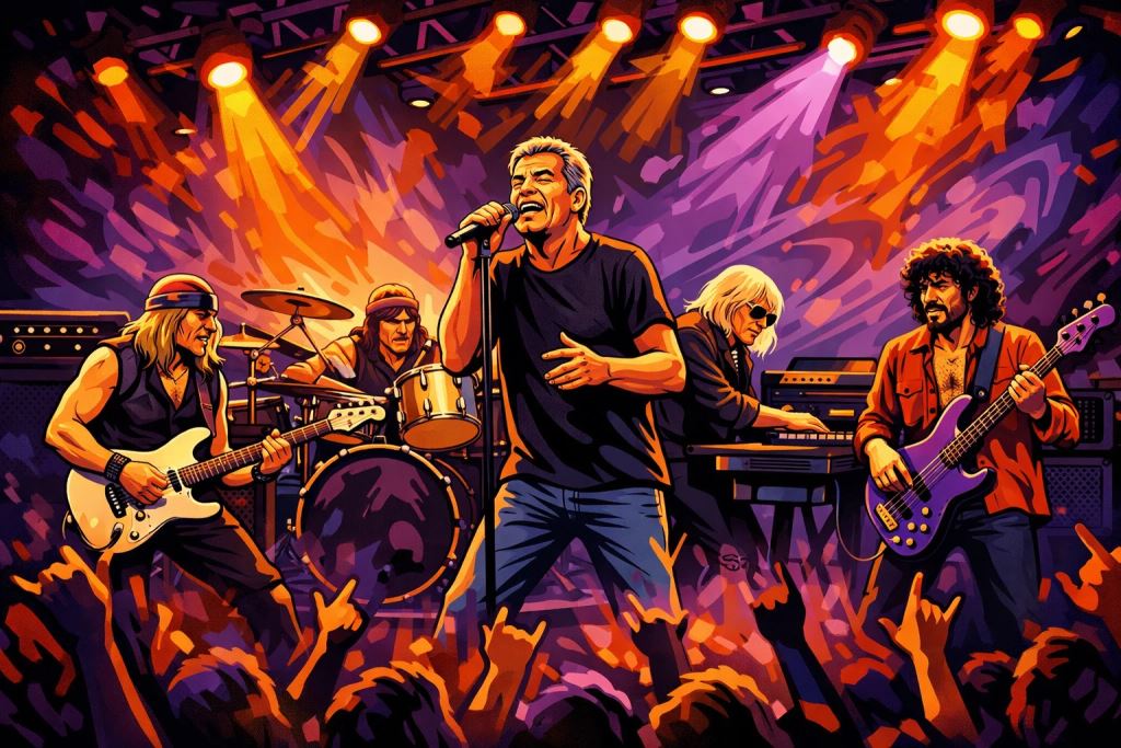 Deep Purple en concierto, con los miembros de la banda en el escenario.